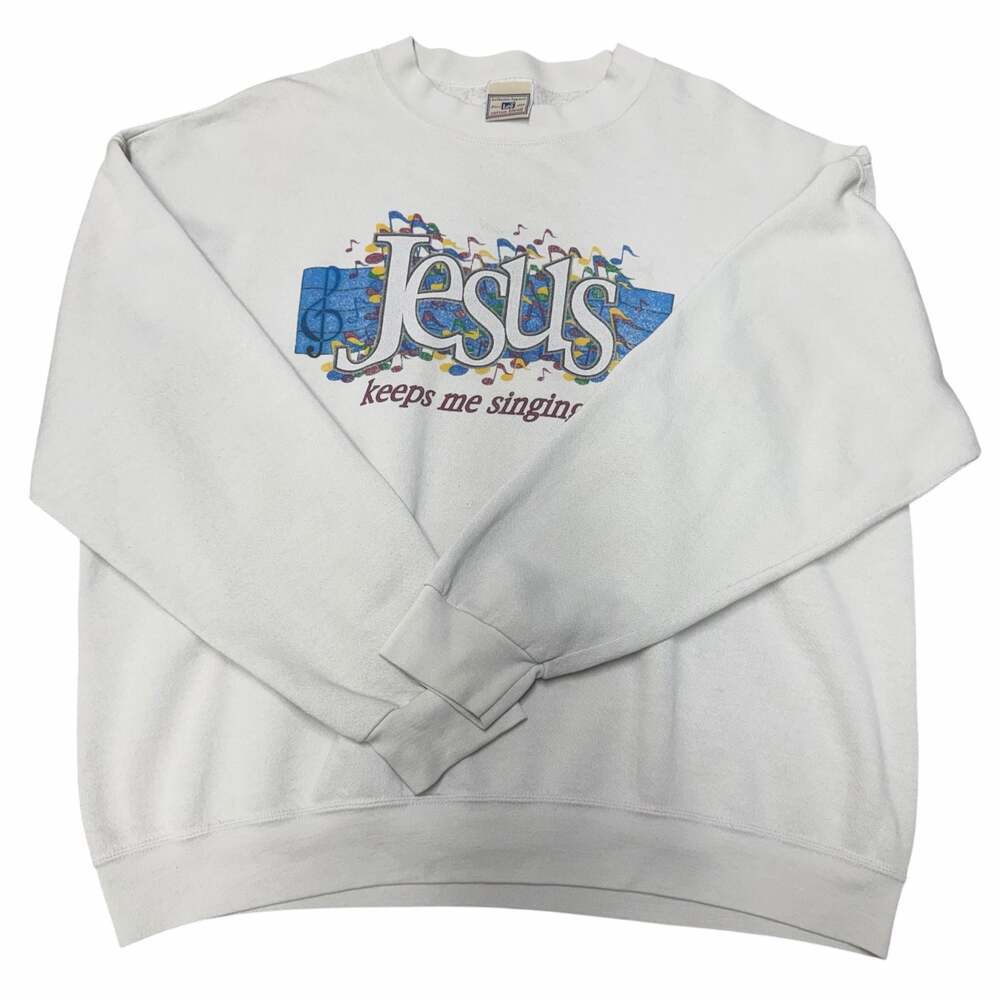 Vintage Lee Jesus Keeps Me Singing Graphic Sweatshirt White